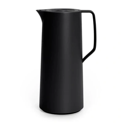 Abbildung von Emsa N41707 Motiva Isolierkanne 1 Liter Kunststoff, Quick Press Verschluss 12h heiß, 24h kalt Glaskolben Made in Germany Nordisches Design Schwarz