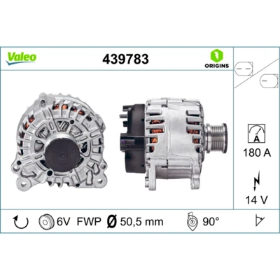 Abbildung von VALEO 439783 Lichtmaschine 14V 180A VOLKSWAGEN: Transporter 5 Bus, Golf 7, Sharan II, SKODA: Octavia 3 Combi, Yeti, Schrägheck