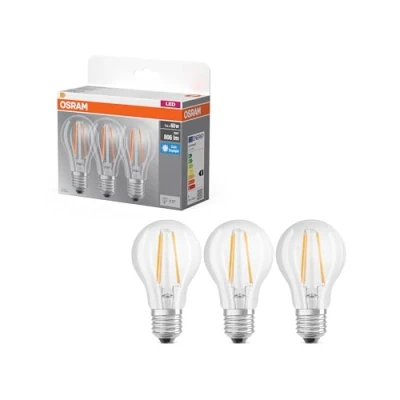 Abbildung von OSRAM LED Lampe Base Classic Kolbenform E27 klar 6500K kaltweiß, Filament LED, Ersatz für Glühlampe, IP20, quecksilberfrei, stoßfest, 15000 h