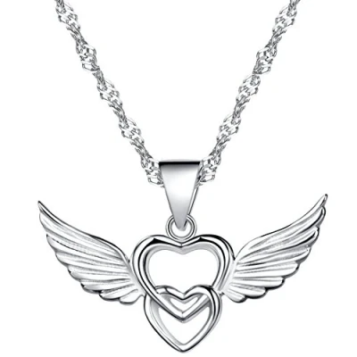 Abbildung von Unendlich U 925 Sterling Silber Ketten mit Anhänger Doppel Herzen Engel Flügel Halskette in Weihnachtsstrumpf
