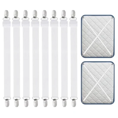 Abbildung von Carehabi Bettlakenklammern, 30120 cm verstellbare Bettlakenspanner 8 Stück, Weiße Elastische Betttuchspanner für Bettwäsche,Bettlaken, Matratze, Bügelbrett oder Sofa