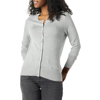 Abbildung von Amazon Essentials Damen Leichte Rundhalsstrickjacke (Erhältlich In Übergröße), Grau Meliert, XL