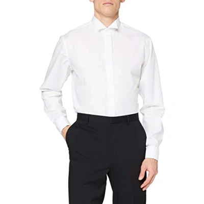 Abbildung von Seidensticker Herren Business Hemd Shaped Fit Bügelfrei Kläppchen Kragen Langarm Umschlagmanschette 100% Baumwolle Weiß (Weiss) 46