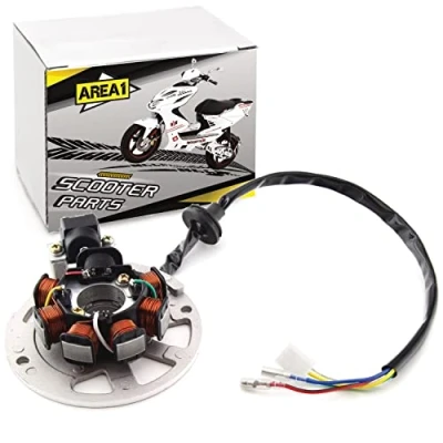 Abbildung von Area1 Ersatz Lichtmaschine Stator für 50ccm. Kompatibel mit Aerox, Neos, Jog, RS Ultima GT Union Benero F10 F12 F15, SR/Scarabeo (