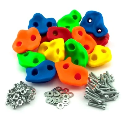 Abbildung von GO!elements Klettergriffe Kinder 15/20/25/30 Stück mit Befestigungsmaterial, Outdoor Indoor Klettersteine bunt für Kletterwand, Kids Bouldersteine Set Spielturm Schrauben 25