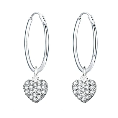Abbildung von 925 Sterling Silber Ohrringe Damen Creolen mit Anhänger Herz Hängend Klein Durchmesser 14mm für Frauen Mädchen