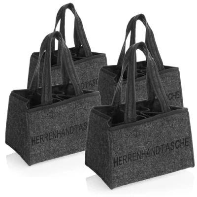 Abbildung von com four® 4x Flaschentasche Filztasche mit Henkeln für Getränke Getränkehalter aus Filz 6 Flaschen faltbarer 6er Träger bis 0,5 l (04 Stück Herrenhandtasche)