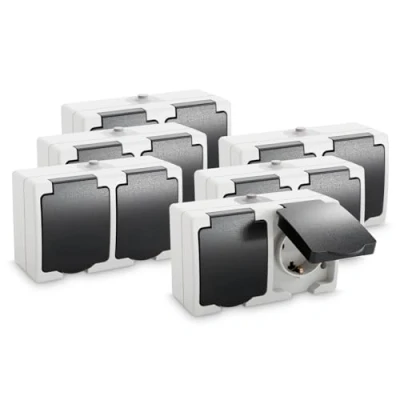 Abbildung von greate 6x Feuchtraum Steckdose Aufputz 2fach Doppelsteckdose mit Klappdeckel IP44, 250V, 16A, 2 polig Aufputzsteckdose 2fach, Feuchtraumsteckdosen Aufputz, Aussenbereich