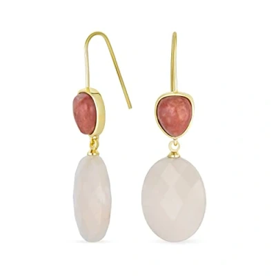 Abbildung von Elegante Edelstein Pfirsich Sandstein Träne Akzent Natürlichen Briolette Rosa Rosenquarz Facettiert Oval Ohrringe Für Frauen 18K Gelbgold Vergoldet Fischhaken