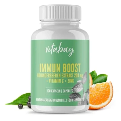 Abbildung von Vitabay Immun Boost mit Holunderbeeren Extrakt 200 mg, Vitamin C und Zink 120 vegane Kapseln