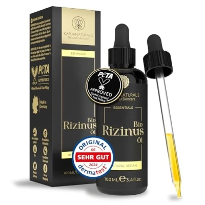 Abbildung von Rizinusöl bio 100ml 100% Rein, Natürlich &amp; kaltgepresst Castor Oil für Haare, Wimpern, Augenbrauen, Bart Fingernägel Vegan höchster Reinheitsgrad ph. Eur.