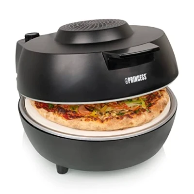 Abbildung von Princess Pizzaofen Pro 115005 ø30 cm Echter Pizzastein Cool Touch Gehäuse für sicheren Gebrauch Temperatur und Timer einstellbar 1200 W Schwarz
