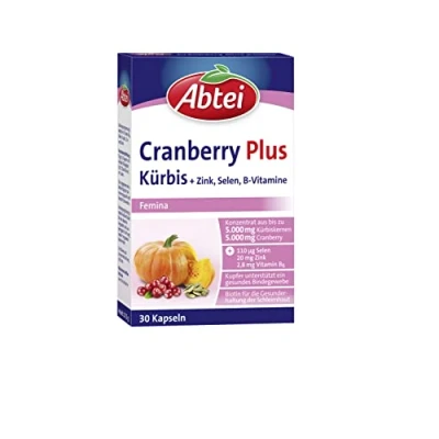 Abbildung von Abtei Cranberry Plus Kürbis hochdosiert Nahrungsergänzung für Bindegewebe, Schleimhaut und Immunsystem mit Zink, Selen, Biotin B Vitaminen 1 x 30 Kapseln (1er Pack)