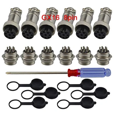 Abbildung von QitinDasen 6Pcs Premium GX168 Pin Aviation Stecker Adapter, 5A 16mm Gewinde Männlich Weiblich Metall Luftfahrt Drahtverbinder Kit, mit Gummi Schutzkappe und Schraubenzieher