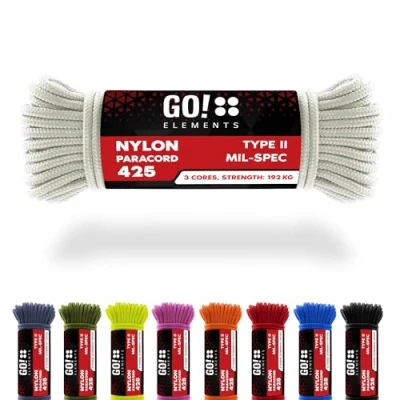 Abbildung von GO!elements 15m Paracord Seil aus reißfestem Nylon 3mm 425 Typ II max. 192kg Schnüre als Outdoor Seil, Allzweckseil, Survival Armband, Hundeleine, Nylonschnur, Farbe: Weiß