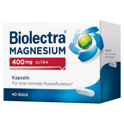 Abbildung von Biolectra Magnesium 400 mg Ultra Kapseln 40 Stück: Für eine normale Muskelfunktion bei erhöhtem Bedarf, Kapseln, hochdosiert