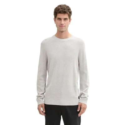 Abbildung von TOM TAILOR Herren Basic Strickpullover aus Baumwolle, 15398 Light Stone Grey Melange, L