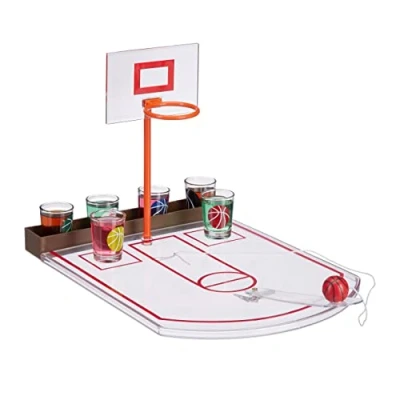 Abbildung von Relaxdays Basketball, transparent Trinkspiel, lustig, 6 Glas Shotgläser, Korb + Ball, Partyspiel HxBxT 22,5 x 24 44 cm, Standard