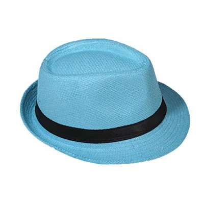 Abbildung von Strohhut Panama Fedora Trilby Gangster Hut Sonnenhut mit Stoffband Farbe: Himmelblau (Strohhut) Gr: 58