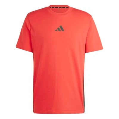 Abbildung von adidas Herren Essential Three Stripes Single Jersey Tee, Pure Ruby/Black, L