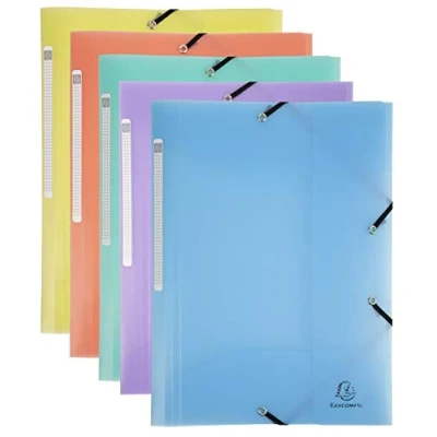 Abbildung von Exacompta 55170E 5er Pack Premium Kunststoff Einschlagmappe Chromaline aus transluzentem Polypropylen mit 3 Klappen und 2 Gummizügen DIN A4 farbig sortiert