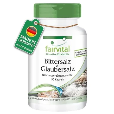 Abbildung von Fairvital Bittersalz &amp; Glaubersalz 90 Kapseln Magnesiumsulfat (Epsom Salt) Natriumsulfat VEGAN