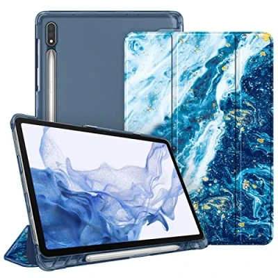 Abbildung von Fintie Hülle für Samsung Galaxy Tab S8 11 Zoll 2022 / S7 2020 Silm Schutzhülle mit Transparenter Rückseite Abdeckung Cover Auto Schlaf/Wach Funktion, Meeresblau