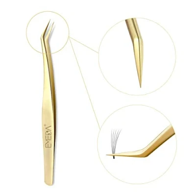 Abbildung von Goldene Pinzette für Volumen wimpern verlängerung Präzisions Pinzetten aus gebogenem, spitzem Edelstahl Individuelle mit falschen lash extensions und 3D 6D von EMEDA