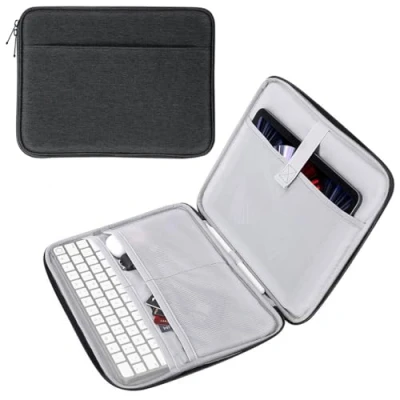 Abbildung von MoKo 9 11&quot; Tablet Tasche Hülle für 11 Zoll iPad Air M2 2024, Pro M4 5/4/3/2/1, 10th/9/8/7 Gen 10,2, Galaxy Tab S9 2023, Polyester Schutzhülle mit Fächer, Schwarz+Grau