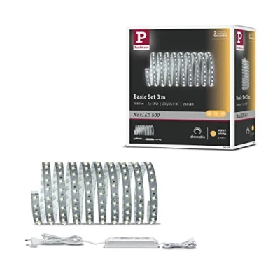 Abbildung von Paulmann 70579 LED Stripe MaxLED 500 Basisset 3m Warmweiß 2700K 20W 230/24V 36VA Silber Lichtband Lichtstreifen Lichtschlauch