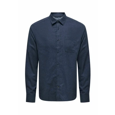 Abbildung von Only &amp; Sons Normal Geschnitten Kragen Hemd, Herren, Größe: Small, Navy blazer