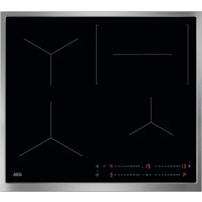 Abbildung von AEG Induktionskochfeld autark 60cm 4 Flex Zonen mit Bräterzone 14 Stufen + Powerfunktion SuperFlat Rahmen Timer Touch Bedienung kompatibel Haubenautomatik TO64IC00XB