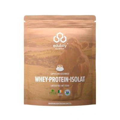 Abbildung von edubily nutrition® Whey Protein Isolat Laktosefrei Sehr gut lösliches Eiweißpulver ohne Kohlenhydrate &amp; Zucker Aus irischer Weidehaltung 750 g (Cappuccino mit Stevia)