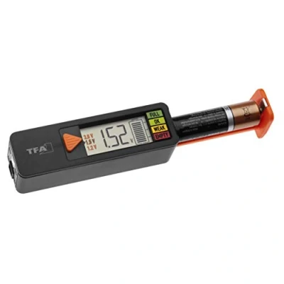 Abbildung von TFA Dostmann Batterietester BatteryCheck, 98.1126.01, für Batterien und Akkus(AAA,AA,C,D),Knopfzelle, Blockbatterie, Anzeige des Ladestatus/Volt, einfach schnell,schwarz
