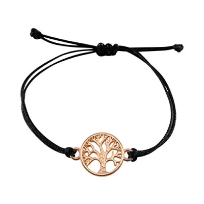 Abbildung von Nuoli® Lebensbaum Armband Damen Rosegold (verstellbar bis 20cm) Baum des Lebens Armbändchen für Frauen &amp; Mädchen, aus schwarzem Stoff mit Metall Anhänger