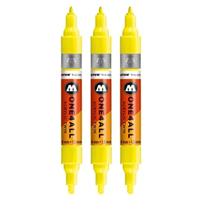 Abbildung von Molotow One4All Acrylic Twin Marker (Strichstärke 1,5 mm und 4 mm, hochdeckend permanent) 3 Stück Farbe 220 neon gelb floureszierend