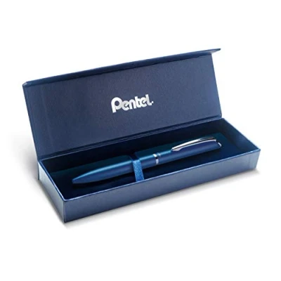 Abbildung von Pentel BL2007 EnerGel Tintenroller, hochwertig, einziehbar, Spitze 0,7 mm, Korpus aus Metall, matt, Nachtblau Geschenkbox