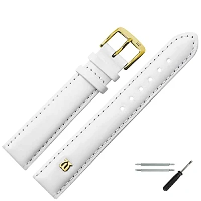 Abbildung von MARBURGER Uhrenarmband 18mm Leder Weiss Gold Glatt Mit Naht Montage Set 1001820000220