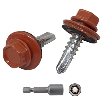 Abbildung von Marcopol (150 Stück) Metalldachschrauben 4,8 x 19 mm Selbstbohrende Schrauben mit EPDM Unterlegscheiben Lackierter Sechskantscheibe Blechschraube (150, RAL 8004), Braun (RAL 8004)