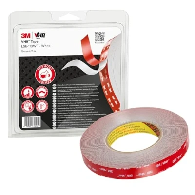 Abbildung von 3M VHB LSE 110WF Montage Klebeband doppelseitig starke und dauerhafte Verbindung von Kunststoffen wie Polypropylen, TPE, TPO Verbundmaterialien 19mm x 11m, Weiß, Dicke: 1.1mm (1 er Pack)
