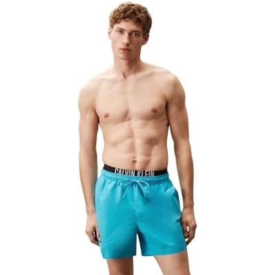 Abbildung von Calvin Klein Herren Badehose Medium Double mit Tunnelzug, Blau (Bash Blue), L