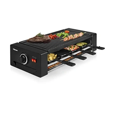 Abbildung von Tristar RA 2736 Multifunktionales Raclette und Pizzagerät einstellbarer Thermostat mit doppeltem Heizelement 43 x 23 cm Kochfläche für 8 Personen BPA frei 1300 Watt, Schwarz