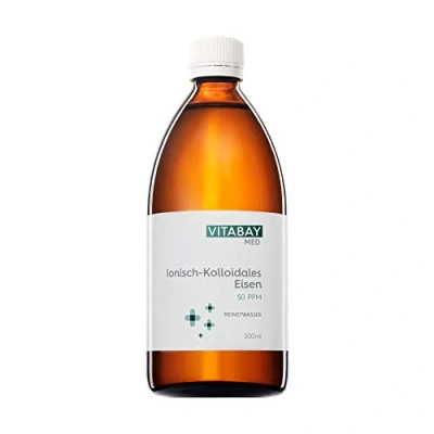 Abbildung von Vitabay Kolloidales Eisen 50 PPM 500 ml Hochdosiert Reinheitsstufe 99,99% Braunglasflasche