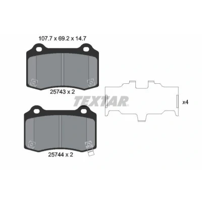 Abbildung von TEXTAR 2574301 Bremsbelagsatz mit akustischer Verschleißwarnung TESLA: Model S, X, JEEP: GRAND CHEROKEE 4, HYUNDAI: Genesis I Coupe