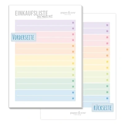 Abbildung von paper&amp;you®A6 Einkaufsliste Block [Rainbow] mit 50 Blatt zum Abreißen Einkaufszettel Notizblock nachhaltig &amp; klimafreundlich