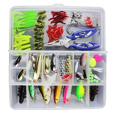 Abbildung von Vicloon 120 PCS Angeln Köder gemischt einschließlich Spinner, VIB, Höhenhaken, Einzelhaken, Drehgelenke, Zangen, Führer, etc. für Süßwasser Salzwasser Fischen