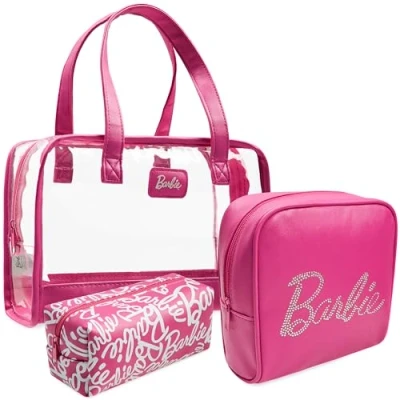 Abbildung von Barbie Kulturtasche Mädchen, 3er Set Make Up Tasche, Waschtasche, Kosmetiktasche Mädchen Rosa Reise Zubehör