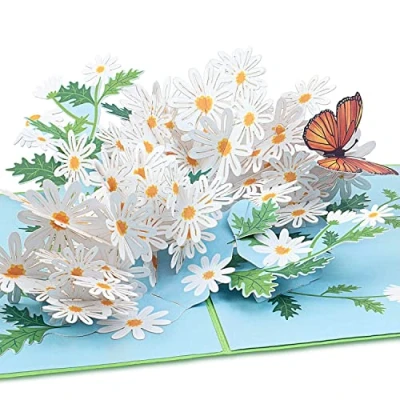Abbildung von papercrush® Pop Up Karte Blumen „Gänseblümchen mit Schmetterling“ 3D Geburtstagskarte oder Blumenkarte für Frau, Freundin und Mutter Glückwunschkarte zum Geburtstag, Gutscheinkarte Garten