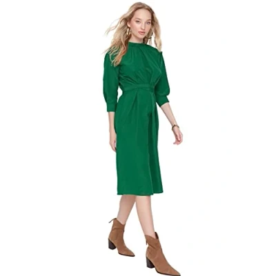 Abbildung von Trendyol Damen Woman Midi A line Shirt Collar Woven Dress Kleid, Smaragdgrün, 38 EU