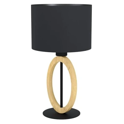 Abbildung von Eglo 43569 Tischleuchte BASILDON 1 Stahl schwarz, Holz braun E27 1X40W H:42,5 Ø:23cm mit Kabelschalter